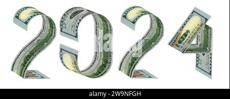 L'iscrizione 2024 era composta da cento banconote da dollaro con rendering 3D. Isolato su bianco Foto Stock