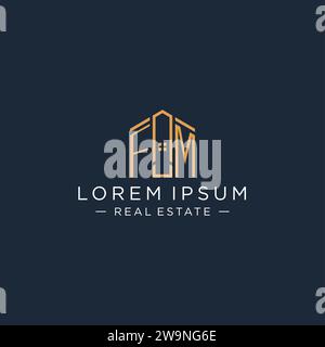 Logo FM con lettera iniziale con forma astratta della casa, design elegante e moderno del logo immobiliare grafica vettoriale Illustrazione Vettoriale