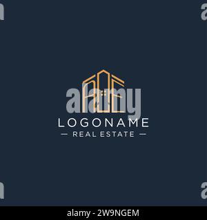 Logo AE iniziale con forma astratta della casa, grafica vettoriale di design moderno e di lusso del logo immobiliare Illustrazione Vettoriale