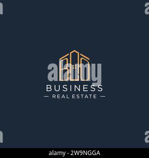 Logo BO iniziale con forma astratta della casa, logo immobiliare di lusso e moderno grafica vettoriale Illustrazione Vettoriale