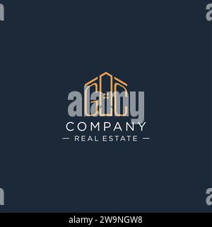 Logo GC iniziale con forma astratta della casa, grafica vettoriale di design moderno e di lusso del logo immobiliare Illustrazione Vettoriale