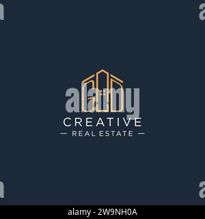 Logo GD iniziale con forma astratta della casa, logo immobiliare di lusso e moderno grafica vettoriale Illustrazione Vettoriale