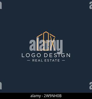 Logo LX iniziale con forma astratta della casa, logo immobiliare di lusso e moderno grafica vettoriale Illustrazione Vettoriale