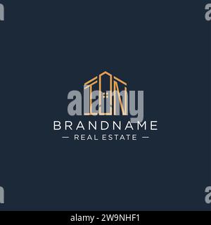 Lettera iniziale NEL logo con la forma astratta della casa, la grafica vettoriale del design del logo immobiliare moderno e di lusso Illustrazione Vettoriale