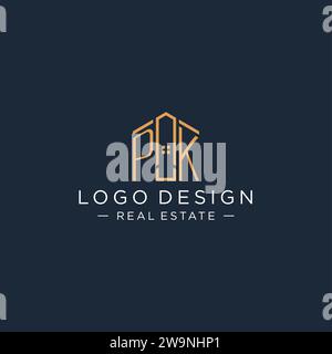Logo PK con lettera iniziale con forma astratta della casa, logo immobiliare di lusso e moderno grafica vettoriale Illustrazione Vettoriale