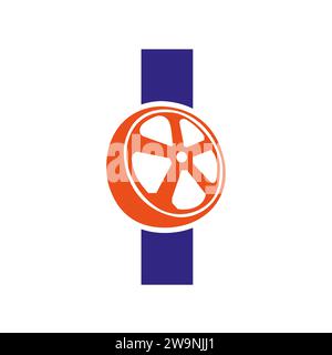 Logo pneumatico sulla lettera i, simbolo automobilistico , modello vettoriale icona pneumatici Illustrazione Vettoriale