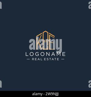 Logo KE iniziale con forma astratta della casa, logo immobiliare di lusso e moderno grafica vettoriale Illustrazione Vettoriale