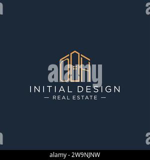 Logo iniziale OH con forma astratta della casa, grafica vettoriale di design moderno e di lusso del logo immobiliare Illustrazione Vettoriale