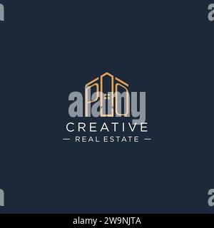 Logo PQ iniziale con forma astratta della casa, logo immobiliare di lusso e moderno grafica vettoriale Illustrazione Vettoriale