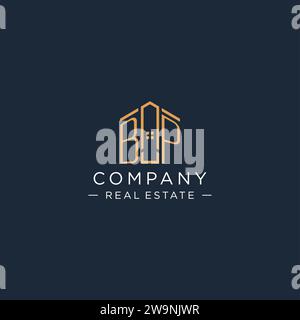 Logo BP iniziale con forma astratta della casa, logo immobiliare di lusso e moderno grafica vettoriale Illustrazione Vettoriale