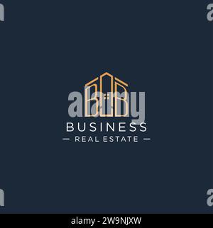 Logo BB con lettera iniziale con forma astratta della casa, logo immobiliare di lusso e moderno grafica vettoriale Illustrazione Vettoriale