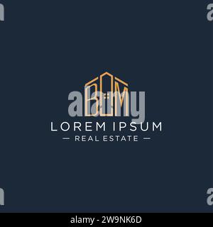 Logo BM iniziale con forma astratta della casa, logo immobiliare di lusso e moderno grafica vettoriale Illustrazione Vettoriale