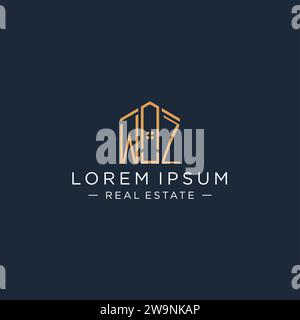 Logo WZ iniziale con forma astratta della casa, logo immobiliare di lusso e moderno grafica vettoriale Illustrazione Vettoriale