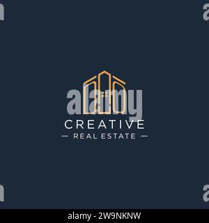 Logo DQ iniziale con forma astratta della casa, logo immobiliare di lusso e moderno grafica vettoriale Illustrazione Vettoriale