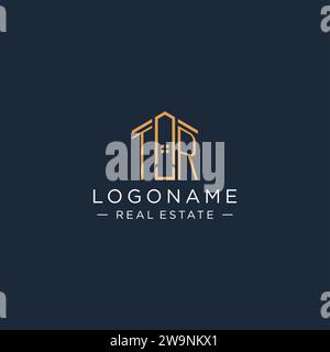 Logo TR con lettera iniziale con forma astratta della casa, design elegante e moderno del logo immobiliare grafica vettoriale Illustrazione Vettoriale