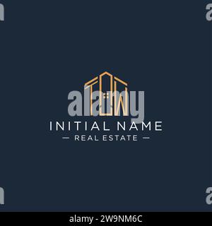 Logo TW con lettera iniziale con forma astratta della casa, logo immobiliare di lusso e moderno grafica vettoriale Illustrazione Vettoriale