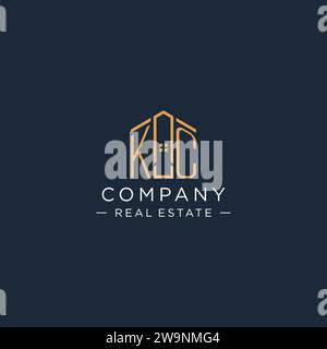 Logo KC iniziale con forma astratta della casa, logo immobiliare di lusso e moderno grafica vettoriale Illustrazione Vettoriale