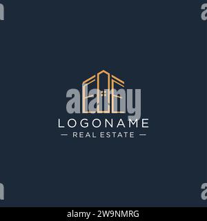 Logo EE iniziale con forma astratta della casa, grafica vettoriale dal design moderno e lussuoso del logo immobiliare Illustrazione Vettoriale