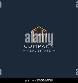 Logo IP con lettera iniziale con forma astratta della casa, grafica vettoriale di design moderno e lussuoso del logo immobiliare Illustrazione Vettoriale