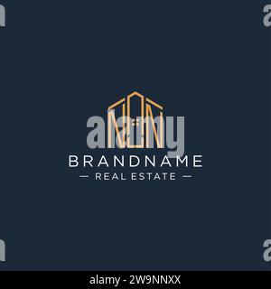 Logo NN con lettera iniziale con forma astratta della casa, grafica vettoriale di design moderno e lussuoso del logo immobiliare Illustrazione Vettoriale