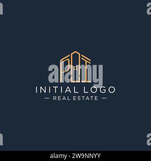 Logo PI con lettera iniziale con forma astratta della casa, grafica vettoriale di design moderno e lussuoso del logo immobiliare Illustrazione Vettoriale