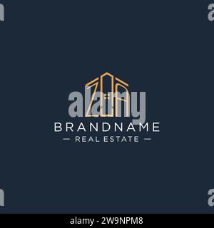 Logo ZA iniziale con forma astratta della casa, grafica vettoriale di design moderno e lussuoso del logo immobiliare Illustrazione Vettoriale