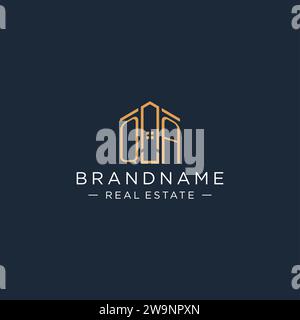 Logo QA iniziale con forma astratta della casa, grafica vettoriale di design moderno e lussuoso del logo immobiliare Illustrazione Vettoriale