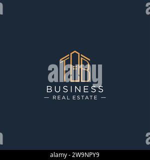 Logo TB con lettera iniziale con forma astratta della casa, grafica vettoriale di design moderno e di lusso del logo immobiliare Illustrazione Vettoriale