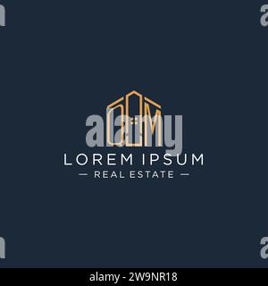 Logo QM iniziale con forma astratta della casa, grafica vettoriale di design moderno e lussuoso del logo immobiliare Illustrazione Vettoriale