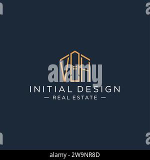 Logo VH con lettera iniziale con forma astratta della casa, logo immobiliare di lusso e moderno grafica vettoriale Illustrazione Vettoriale