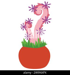 Illustrazione dell'impianto vibrante. Grafica Vector fantasy Monster Flower. Oggetto di botanica alieno piatto o cartone animato nel vaso di fiori con predatori e fiori. Illustrazione Vettoriale