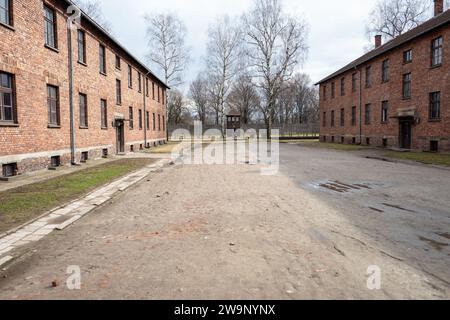 Sistemazione per internati, comprese zone notte e bagni nei campi di concentramento di Auschwitz e Birkenau, Polonia Foto Stock