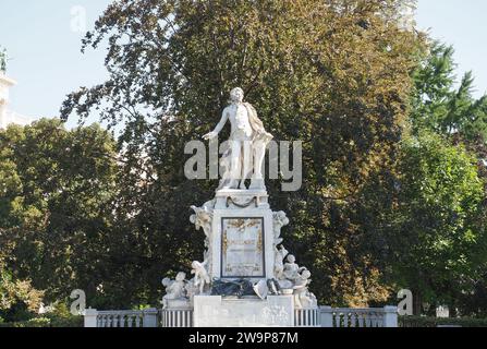 Mozart Denkmal Translation Mozart Monument in Burggarten dall'architetto Karl Koenig e dallo scultore Viktor Tilgner circa 1896 a Vienna, Austria Foto Stock