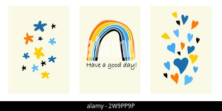 Graziosi poster per cuori arcobaleno nella stanza dei bambini. disegno manuale. Non ai, illustrazione vettoriale Illustrazione Vettoriale