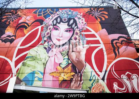 Chinatown murale su St. Laurent nel centro di Montreal, Quebec, Canada Foto Stock