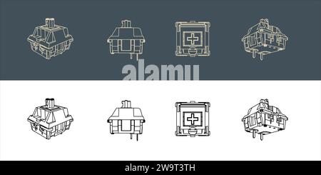 Illustrazione vettoriale del modello di wireframe dell'interruttore della tastiera meccanica Illustrazione Vettoriale