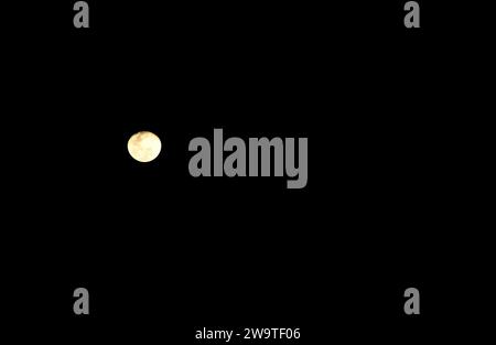 luna piena gialla che si organizza in cielo di notte Foto Stock