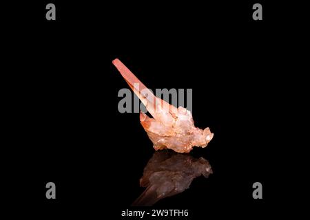 Quarzo ematoide arancione isolato su sfondo nero. macro dettaglio primo piano pietra preziosa semi-preziosa grezza grezza non lucidata. Foto Stock
