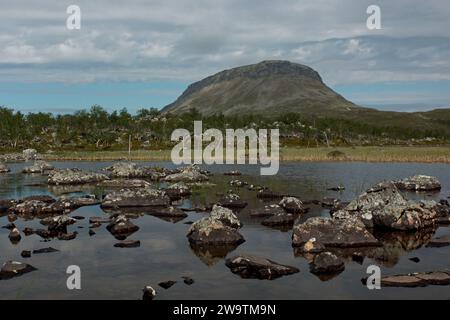 La vista panoramica sul fiume roccioso di Saana cadde in estate, Kilpisjärvi, Lapponia, Finlandia. Foto Stock