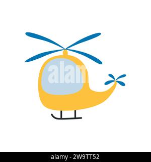 Elicottero per bambini in stile doodle. Disegnato a mano. Disegno a mano libera. Illustrazione Vettoriale