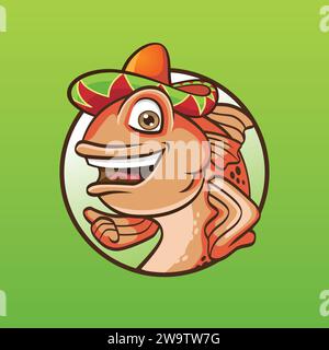 Logo in Mascotte Fish Sombrero Illustrazione Vettoriale