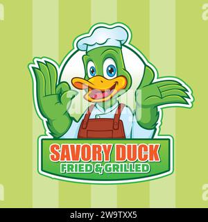 Logo Mascotte dello chef Smile Duck Illustrazione Vettoriale