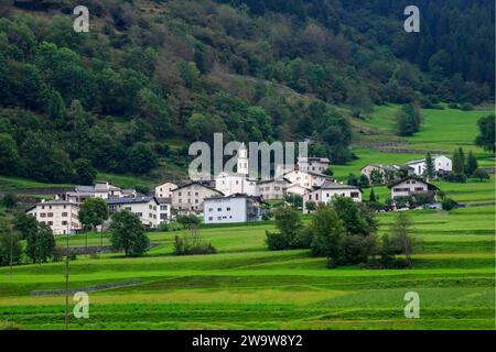 La cittadina di Poschiavo, Grigioni, Svizzera Foto Stock