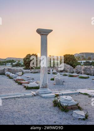 St Rovine della Basilica di Stefanos al tramonto, Spiaggia di Agios Stefanos, Isola di Kos, Dodecaneso, Grecia Foto Stock
