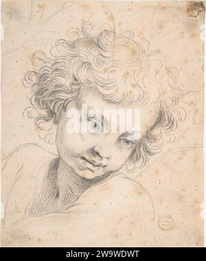 Testa di un bambino, copia dell'incisione di Luca Ciamberlano 1887 di Anonimo, italiano, romano-bolognese, XVII secolo Foto Stock