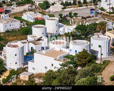 Mulini a vento di Pandeli, Isola di Leros, Dodecaneso, Grecia Foto Stock