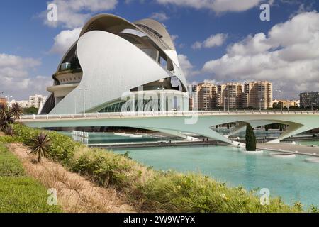 Valencia, Spagna - 14 agosto 2023: Palau de les Arts dall'Umbracle di Valencia, Spagna. Foto Stock