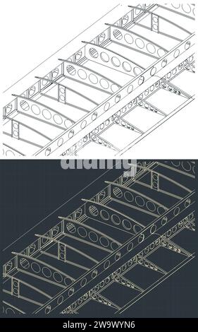 Illustrazioni vettoriali stilizzate di progetti di struttura alare di aeromobili Illustrazione Vettoriale