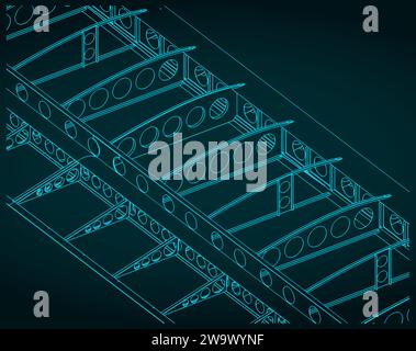 Illustrazione vettoriale stilizzata della struttura dell'ala dell'aeromobile in primo piano Illustrazione Vettoriale