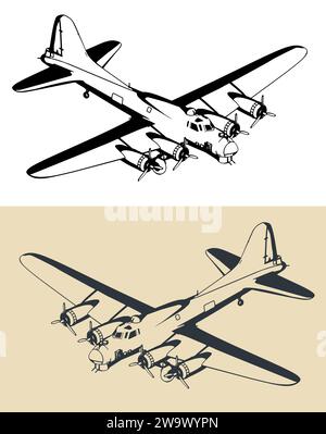 Illustrazione vettoriale stilizzata dell'aereo bombardiere B-17 Flying Fortress della seconda guerra mondiale Illustrazione Vettoriale